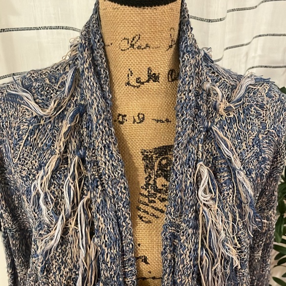 Flying tomato, Boho style blue and tan fringe cardigan sweater ￼ - Picture 2 of 9